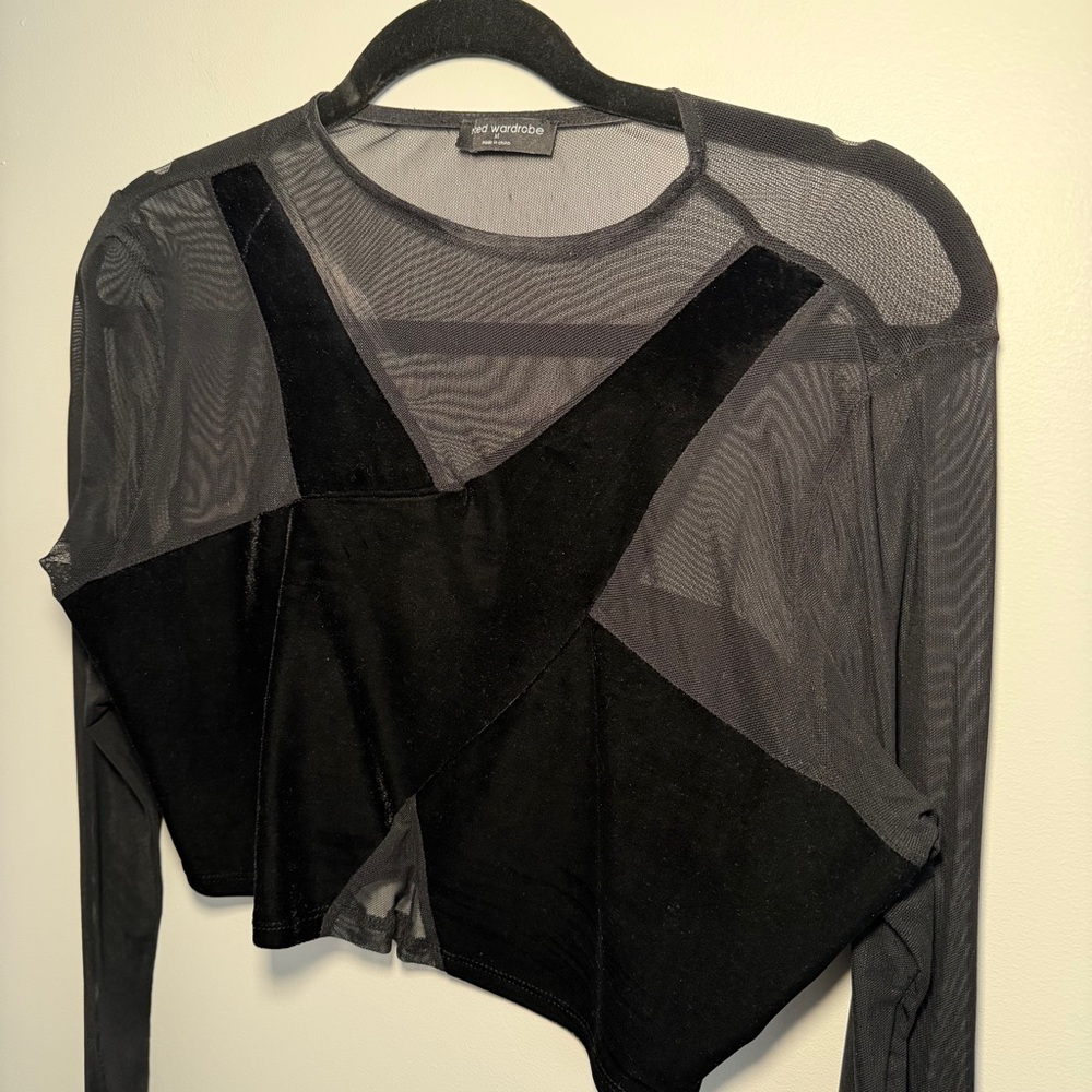 Naked Wardrobe Sheer Long Sleeve Black Top Size XL - Picture 2 of 5